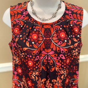 Multi-Colored Retro Pattern Oranges & Reds Sleeveless Top S/P